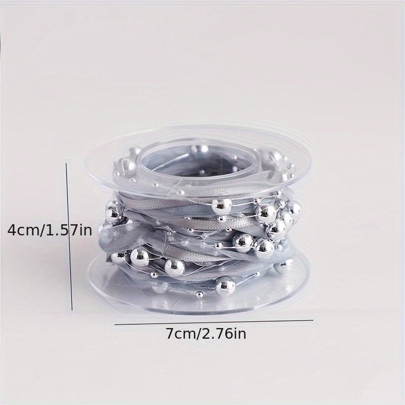 4 Rolls 57m Bead Pearl Ribbon Chiffon & Organza Lace Trims Wedding Christmas Tre