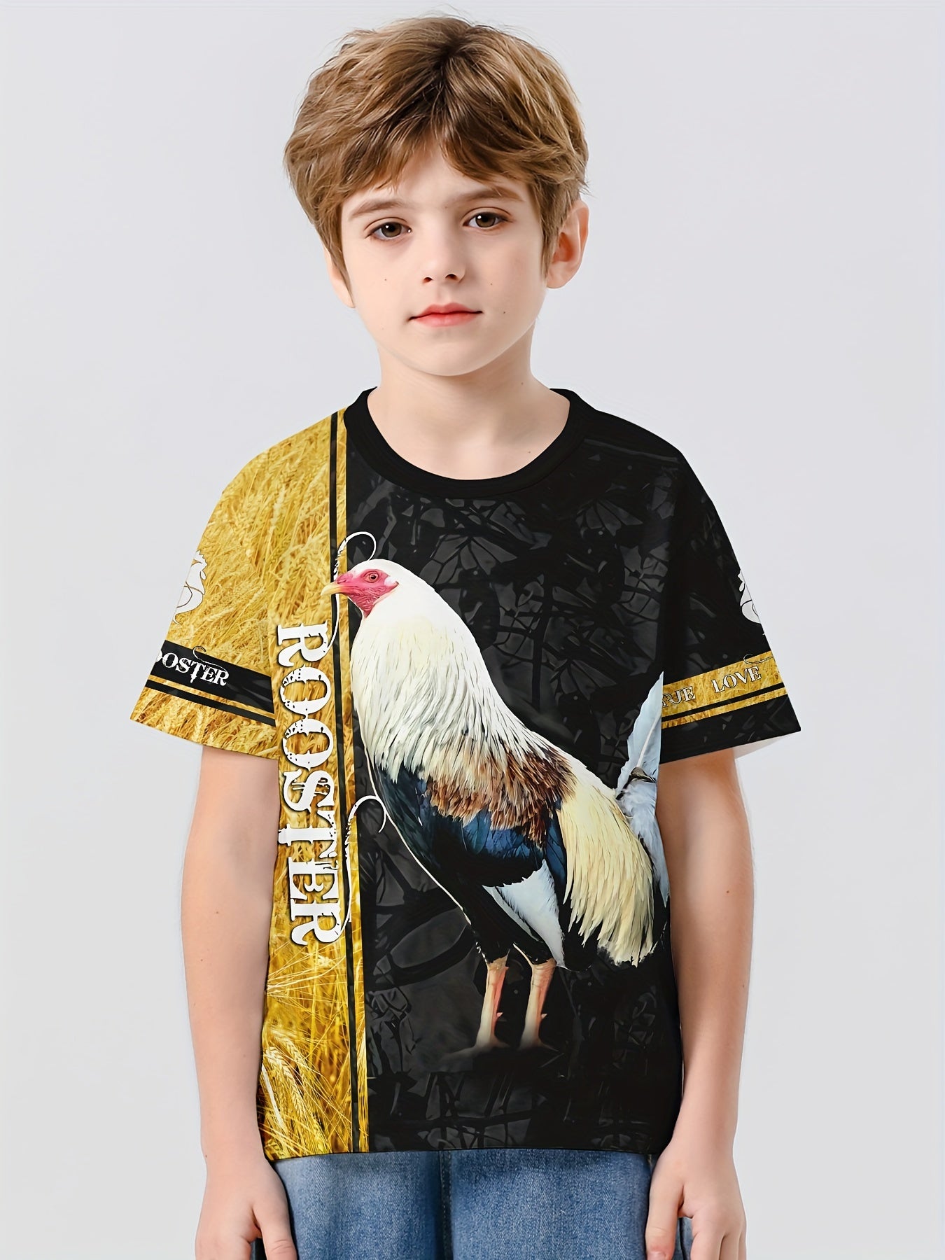 Rooster 3D Print Kids T shirt Boys Summer Lightweight Casual Top