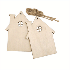 10 Packs Wooden House Cutout Ornaments Small Wood House Crafts