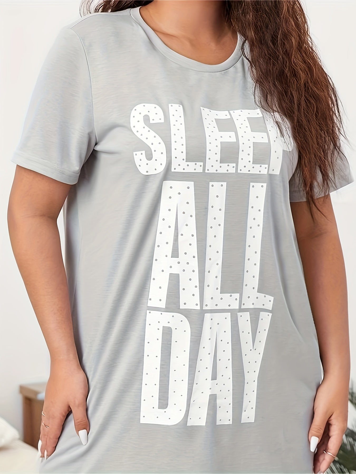 Lounge Dress Women's Plus Polka Dot Letter Print Short Sleeve
