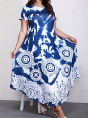 Flared Tie Dye Dress Short Sleeve