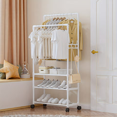 3 Layer Clothes Rack Floor Stand Hat Rack Shoe Hat Rack Movable Bag Storage Rack