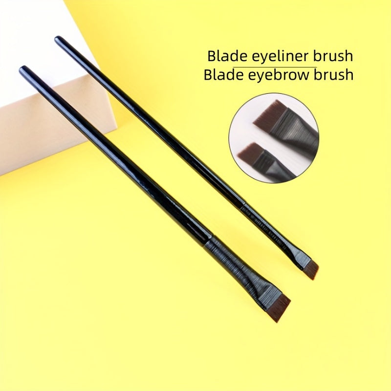2pcs Angled Eyebrow & Eyeliner Brushes Set Slanted Eye Brow Tinting