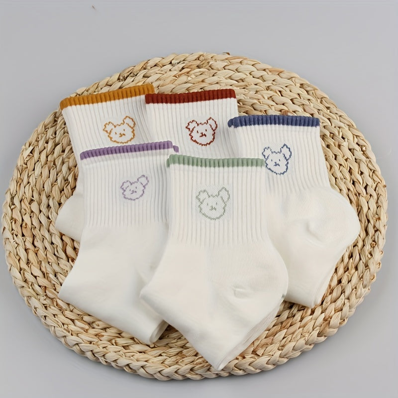 5 Pairs Bear Print Socks Women's Stockings & Hosiery