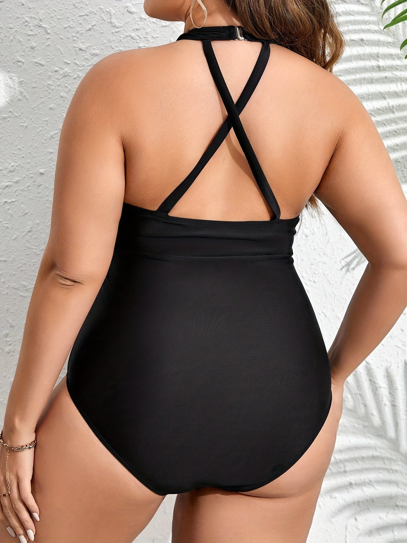 Sexy Swimsuit Mesh Criss Cross Back Halter One Piece Bathing