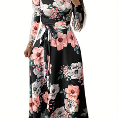 Floral Print High Neck Maxi Dress Plus Size