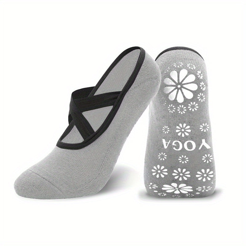 Yoga Socks Women Non Slip Grips Cross Strap Pilates Fitness Ballet