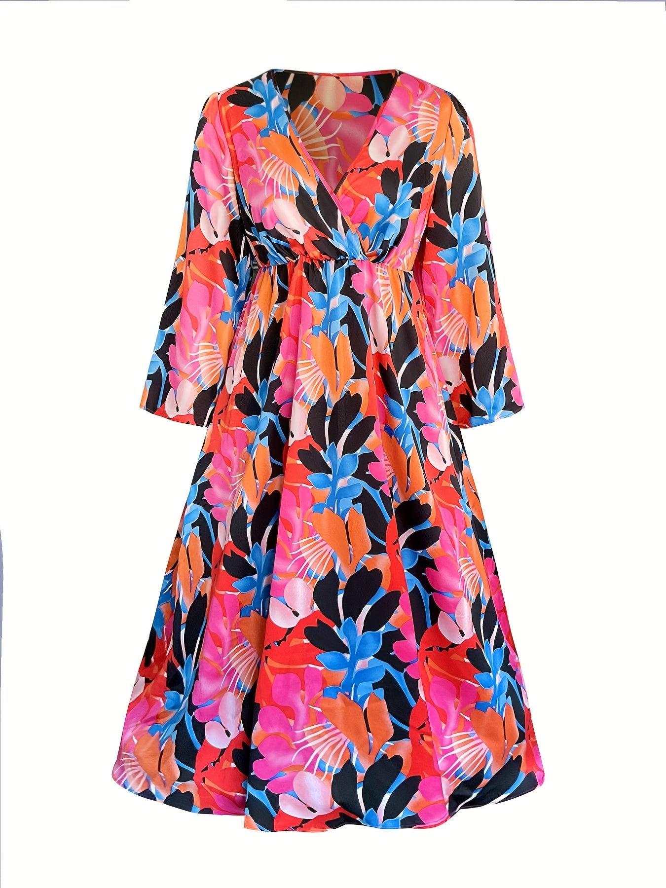 Women's Plus Floral Print Long Sleeve Maxi Dress