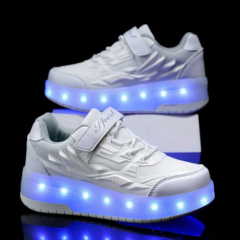 Girl's LED Light Up Roller Shoes with Hook and Loop Fastener
