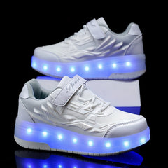 Girl's LED Light Up Roller Shoes with Hook and Loop Fastener