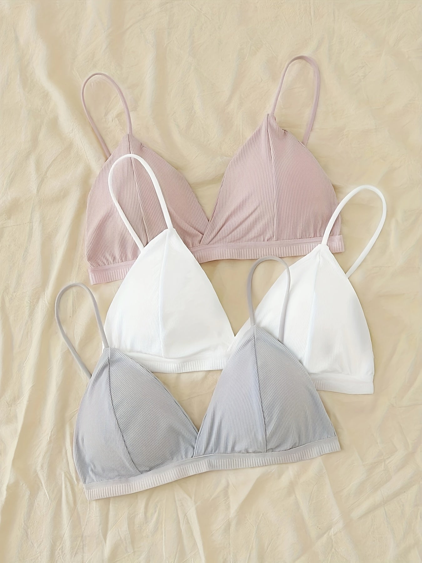 3 Pcs Girls Bralette Spaghetti Strap V Neck Padded Wire A B Cups Hook Closure