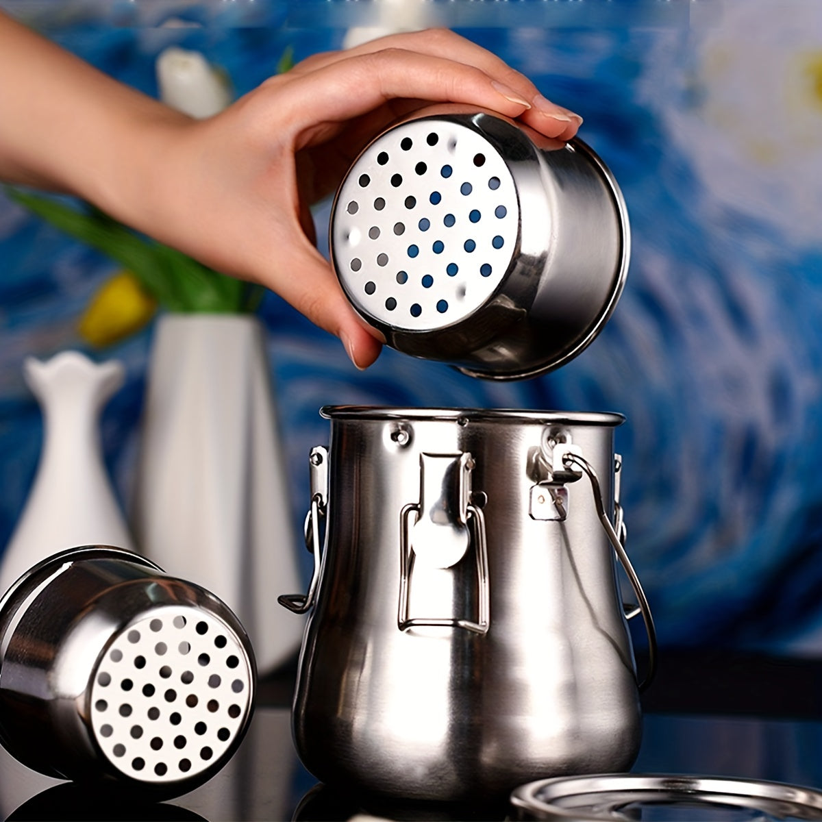 Stainless Steel Painting Pen Washer Leakproof with Cover and Drying Cylinder