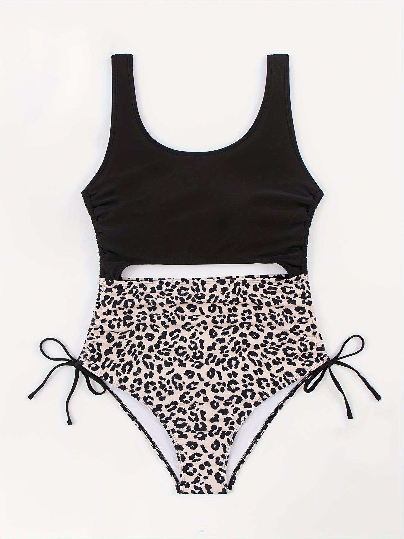 Retro Swimsuit Leopard Print Lace Up One Piece Bathing Suit