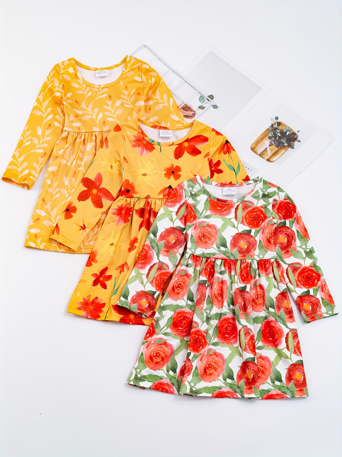 Toddler Girls Sunflower Polka Dot Stripes Dress Set