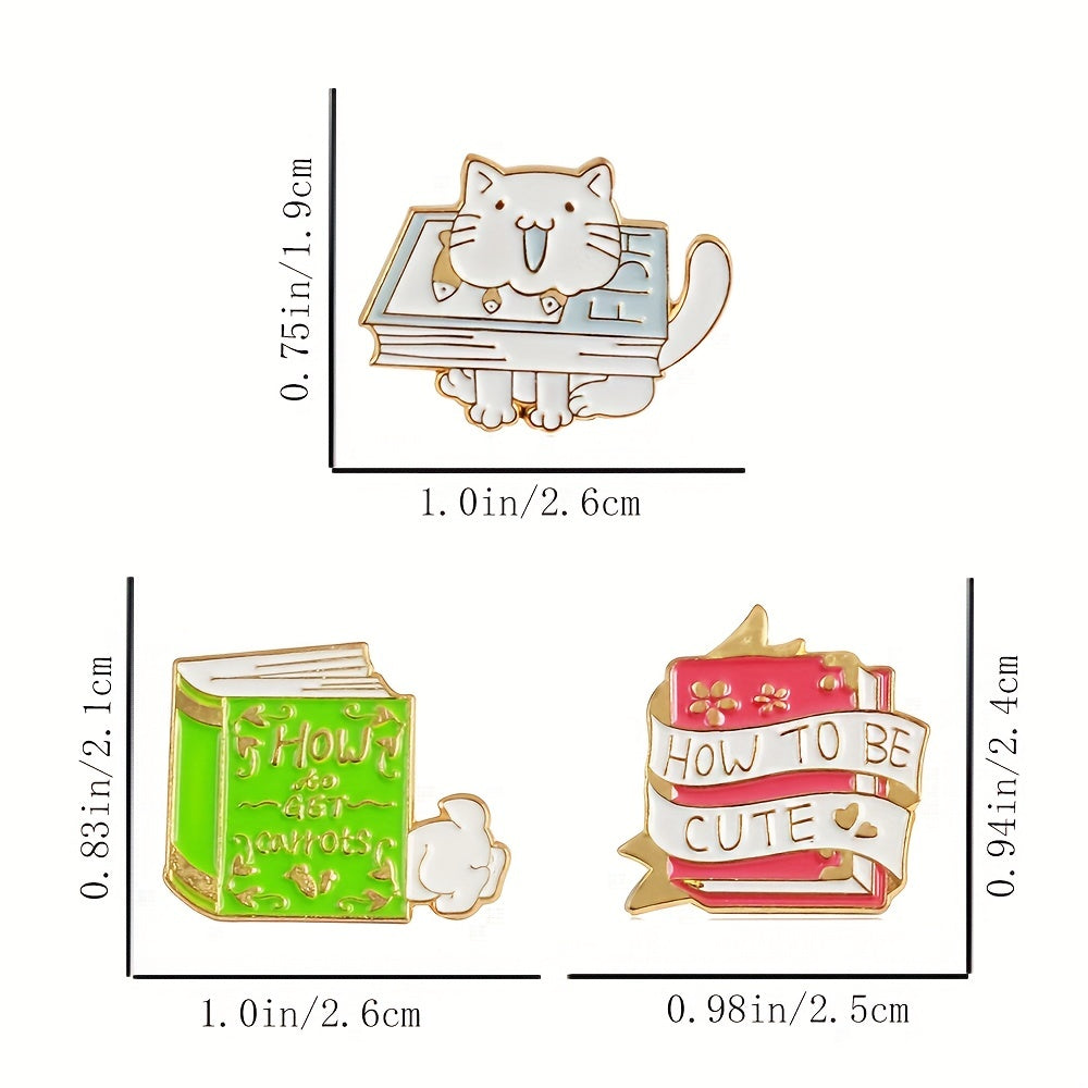 Cat and Rabbit Book Brooch Kids Accessory and Gift Idea