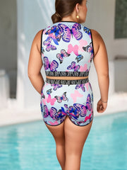 Butterfly Print Crop Tank Top & Shorts Yoga Outfit Set