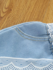 Girls Denim Shorts with Lace Belt for Summer