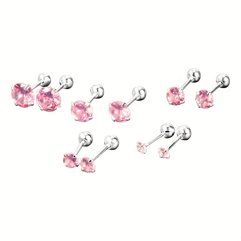 3-7mm Silvery Pink Diamond Stud Earrings for Women