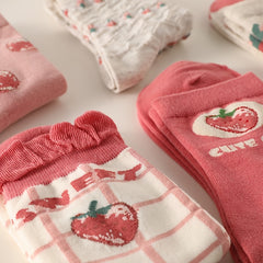 5 Pairs Strawberry Pattern Socks Mid Tube Women's Stockings