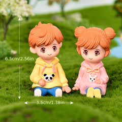Mini Sweater Couple Statues Fairy Garden Micro Landscape Home Decor