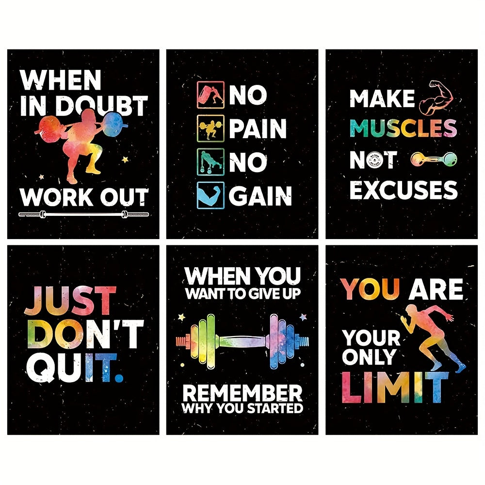 Gym Wall Art Set of 6: Inspirational Workout Room Poster