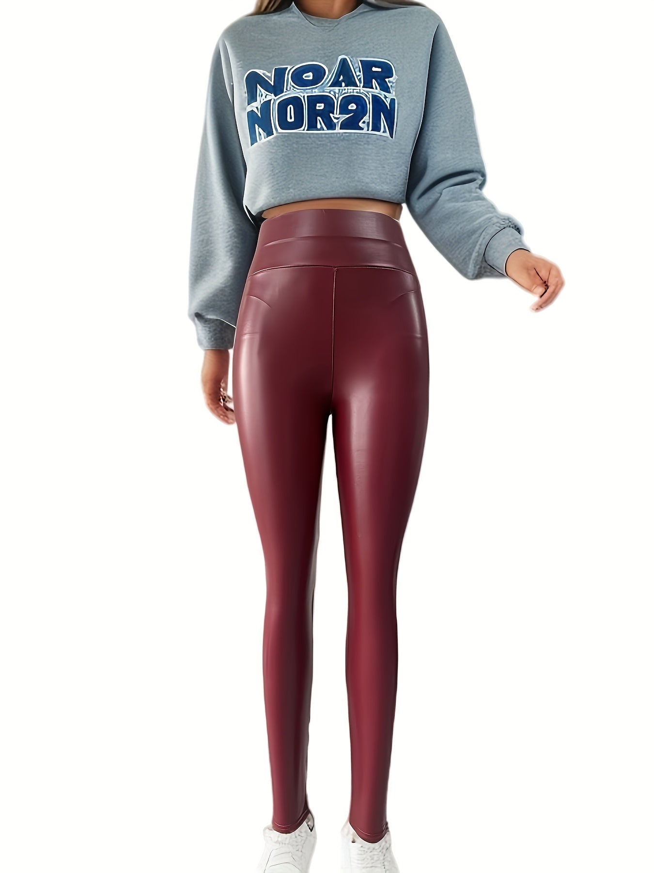 High Waist Faux Leather Sports Leggings High Stretch Tight Pants