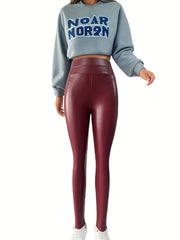 High Waist Faux Leather Sports Leggings High Stretch Tight Pants