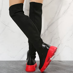Women's Over The Knee Stretch Boots Comfortable Platform Side Zipper Boots