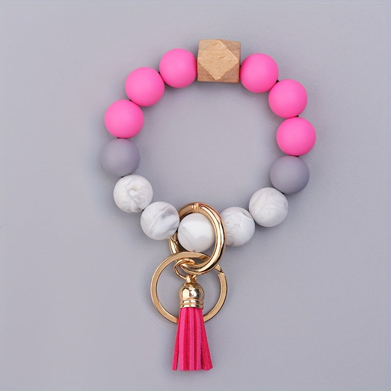 Silicone Bracelet Keychain with Tassel Ornament