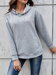 Textured Kangaroo Pocket Hoodie Long Sleeve