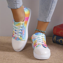 Women's Tie Dye Canvas Shoes Lace Up Low Top Sneakers Lightweight