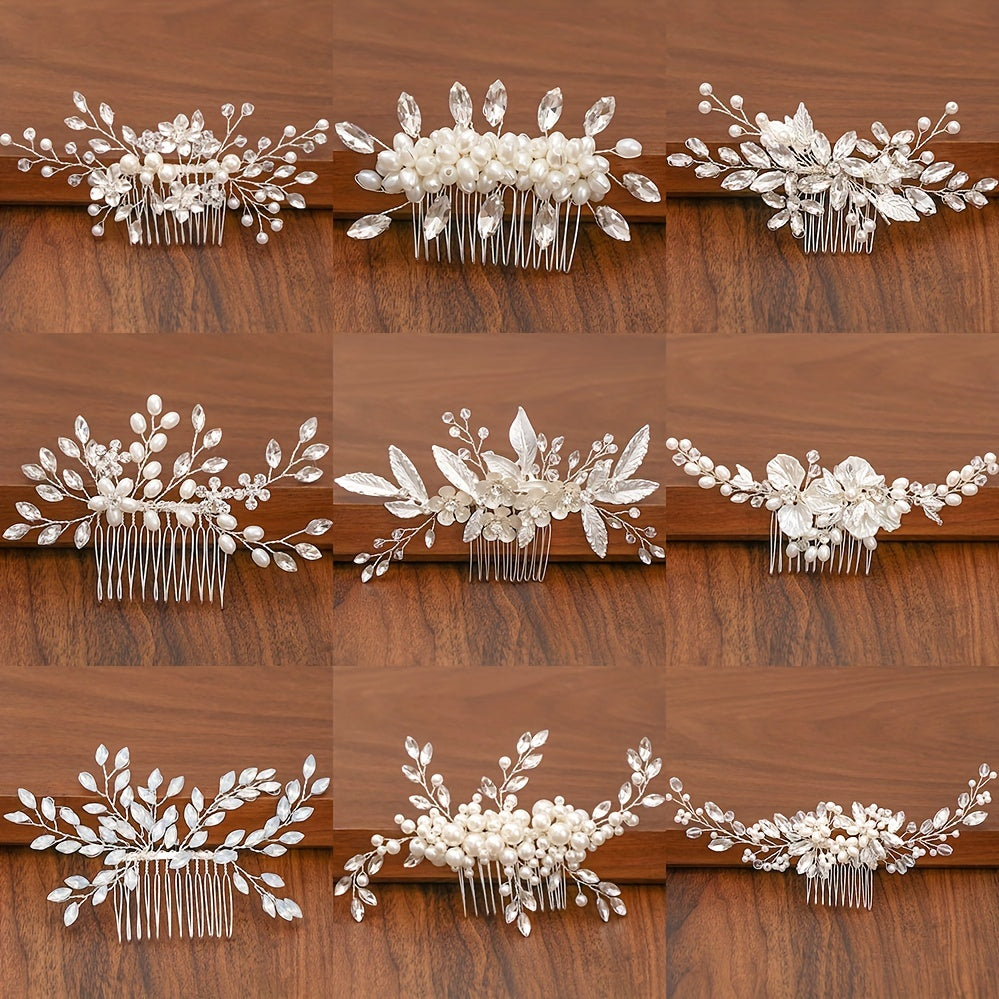 Silvery Faux Pearl Rhinestone Wedding Hair Combs Hair Accessories For Women