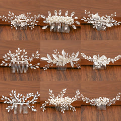 Silvery Faux Pearl Rhinestone Wedding Hair Combs Hair Accessories For Women