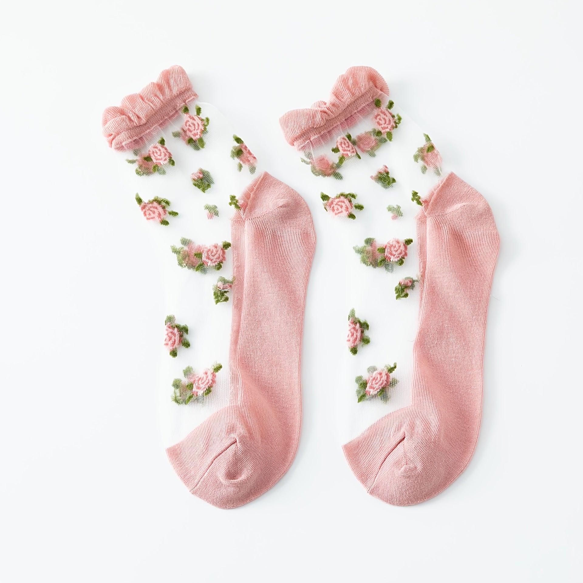 5 Pairs Floral Print Tulle Socks Lightweight & Breathable