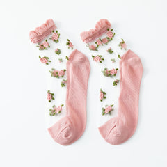5 Pairs Floral Print Tulle Socks Lightweight & Breathable