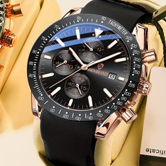Multifunctional 3D Dial Men's Business Watch Waterproof Quartz Silicone