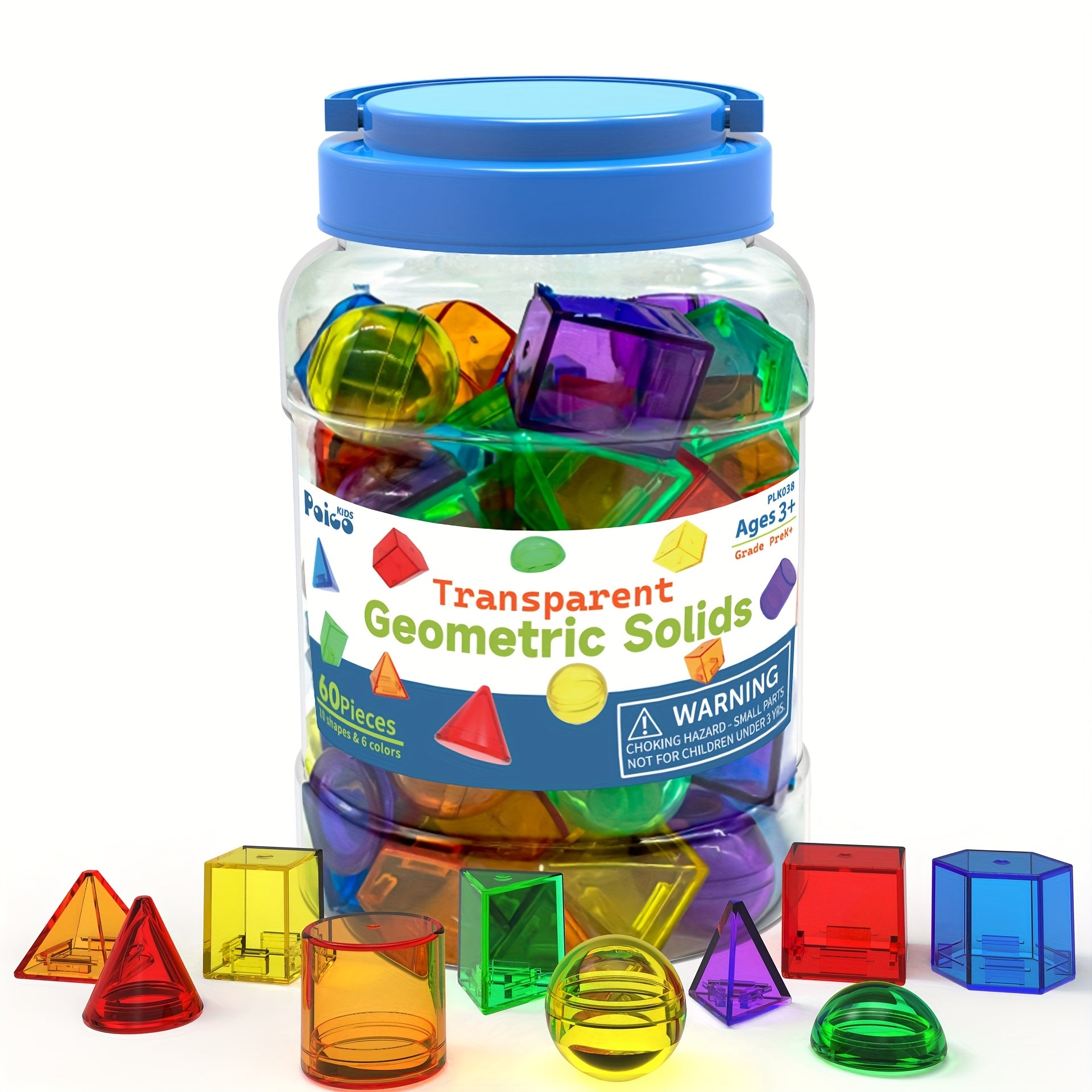 60pcs Translucent Geometric Solids 3D Shapes Tabletop Figures for Teaching
