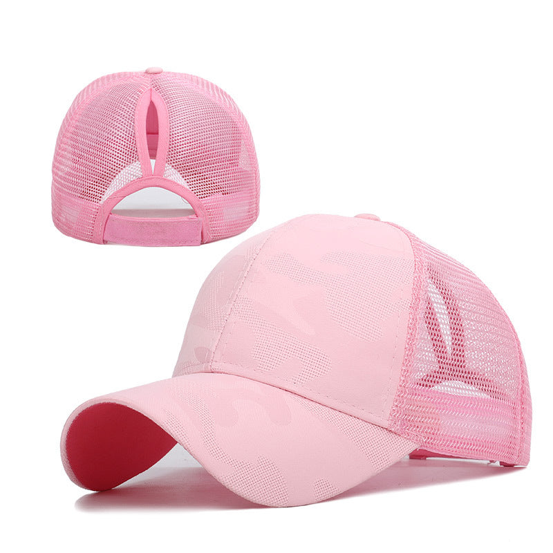 Distressed Criss Cross Ponytail Baseball Cap for Girls