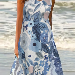 Floral Tank Dress Women's Casual Round Neck Stretch