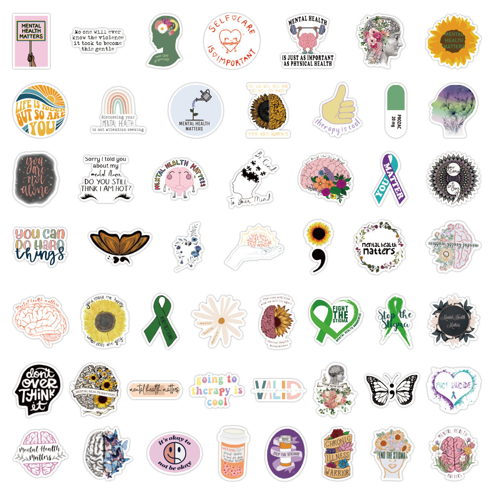 50PCS Mental Health Sticker, Doctor Encouragement Waterproof Decorative Sticker