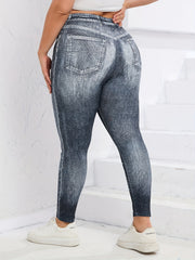 Denim Print Slim Pants Casual High Waist Long Length