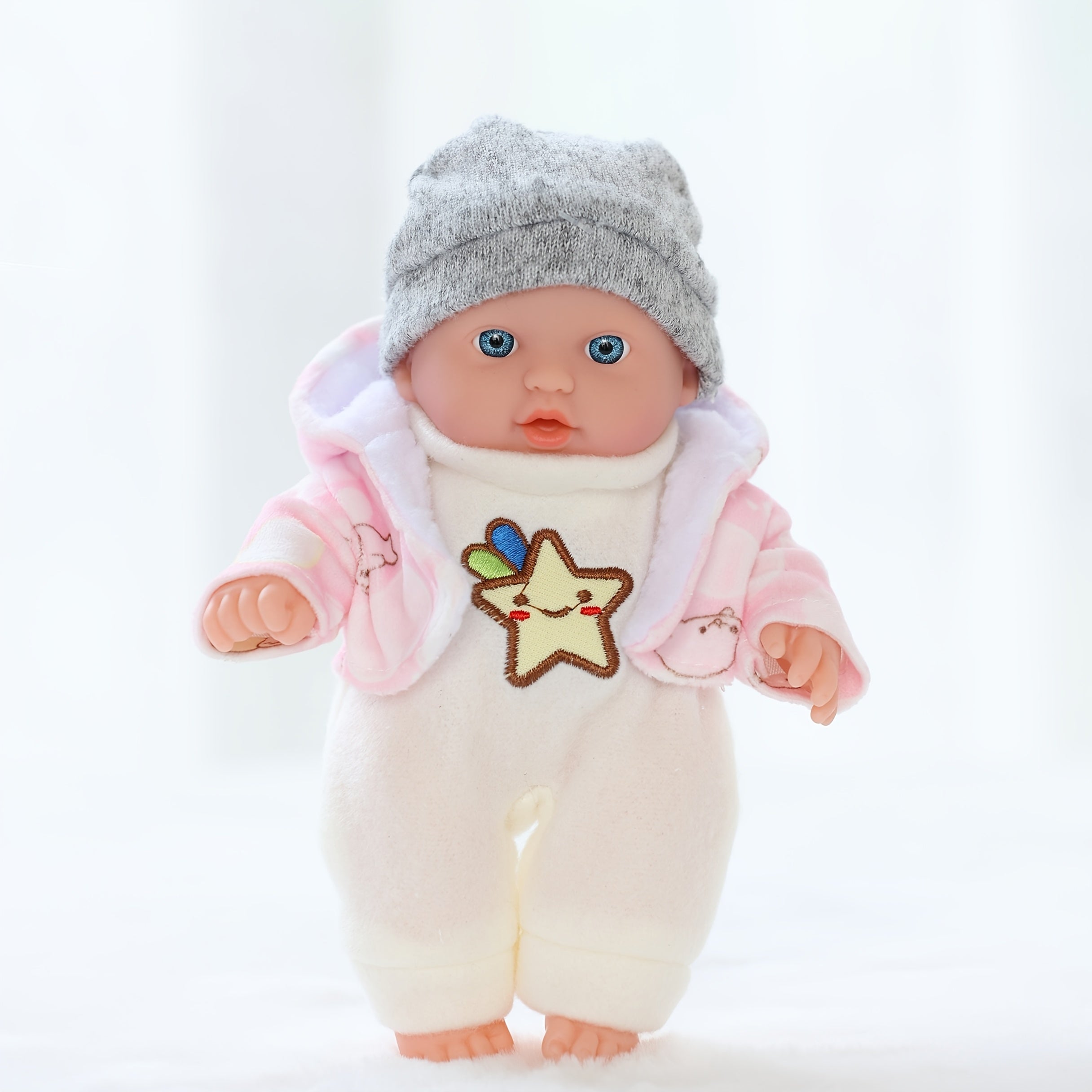 19" Mini Reborn Youngsters Doll Pink Knitted Hat Fur Coat & Pants