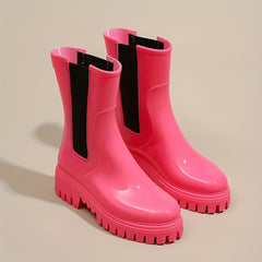 Pink Platform Rain Boots Waterproof Short Boots