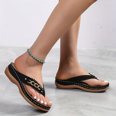 Women's Chain Decor Wedge Thong Sandals Slippers