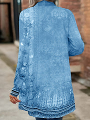 Retro Cardigan Women's Plus Border Floral Print Shawl Collar Cardigan