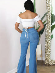 Stretch Flare Leg Jeans Vintage Style Denim Trousers