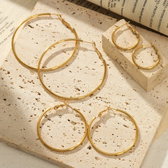 3 Pairs Golden Big Hoop Earrings Set for Women Girls