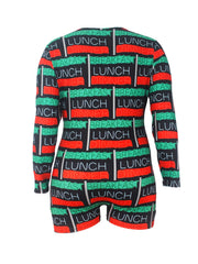 Letter Striped Long Sleeve Button Pajama Romper