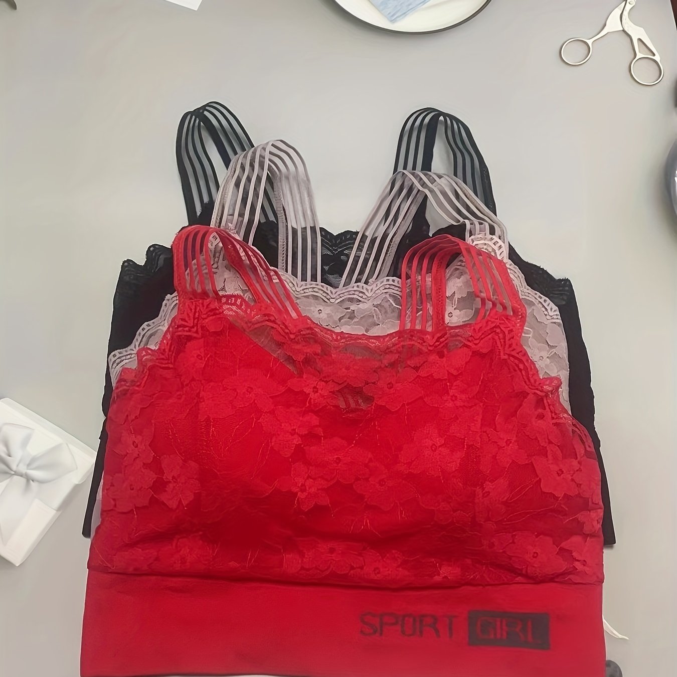 3pcs Lace Wireless Bras Full Coverage Bra Women's Lingerie