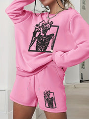 Halloween Casual Outfits Women's Plus Skull Print 2 Piece Set